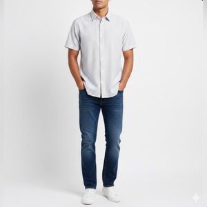 NWT C&C California Men's Large Button Up White Gray Striped Seersucker Shirt L